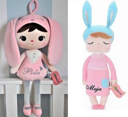 Personalized Set of Dolls -  Bunny Girl and Bunny in Pink Dress