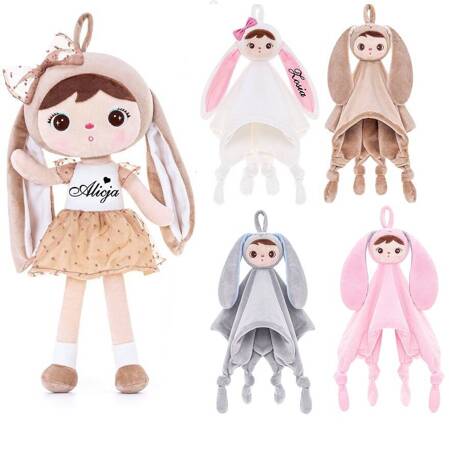 Set of Dolls - Personalized Beige Bunny with Bow and DouDou