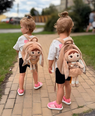 Metoo Personalized Beige Bunny with Bow Backpack with Doll 2in1