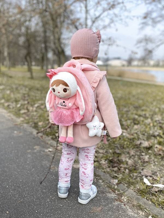 Metoo Personalized Pink Bunny with Bow Backpack with Doll 2in1