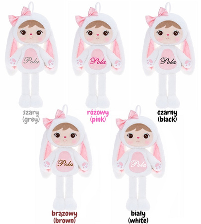 Metoo Personalized Mini Smiled Fluffy Bunny with Bow - White
